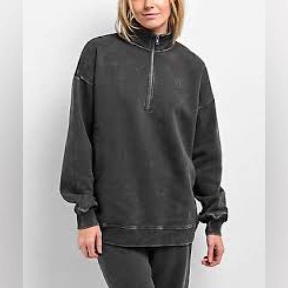Ninth Hall Fundamentals Sheena Black Wash Oversized Quarter Zip Sweatshirt - L - Picture 1 of 6